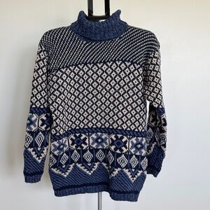 Hunt Club Women’s Knitted Sweater Tunic Norway Pattern Colour Blue/Ivory